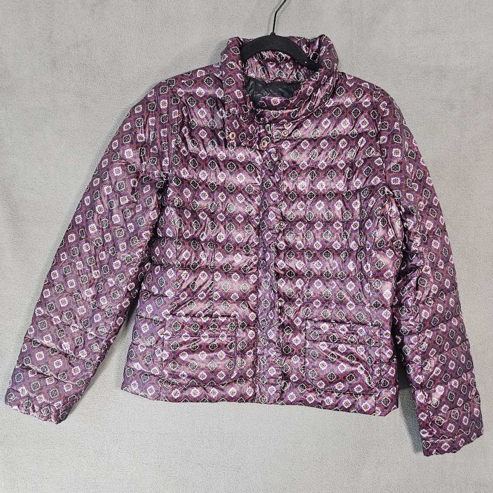 Lands End Womens Small Feather Lined Down Coat Full Zip Purple Paisley Quilted